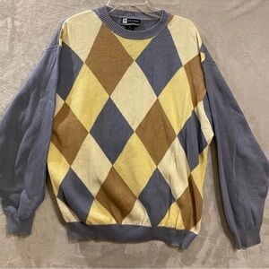 Jos.A.Bank Sweater Men’s XL Multi Colored Diamond Print Cotton Crewneck
